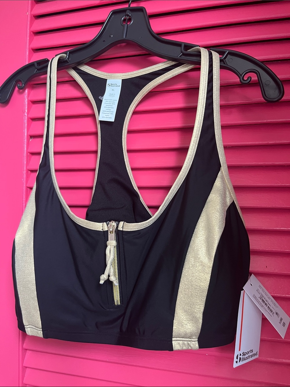 Sports Illustrated Swim Black and Gold Front-Zip Sports Bra